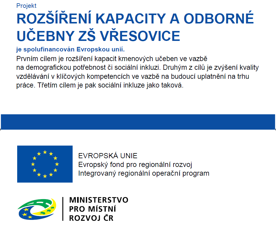 Rozšíření kapacity a odborné učebny ZŠ Vřesovice je spolufinancován Evropskou uníí